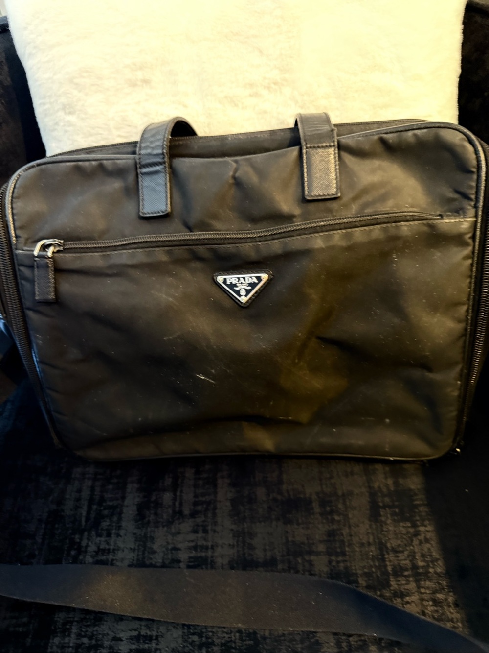 Prada Black Nylon Laptop Briefcase with Top Handles